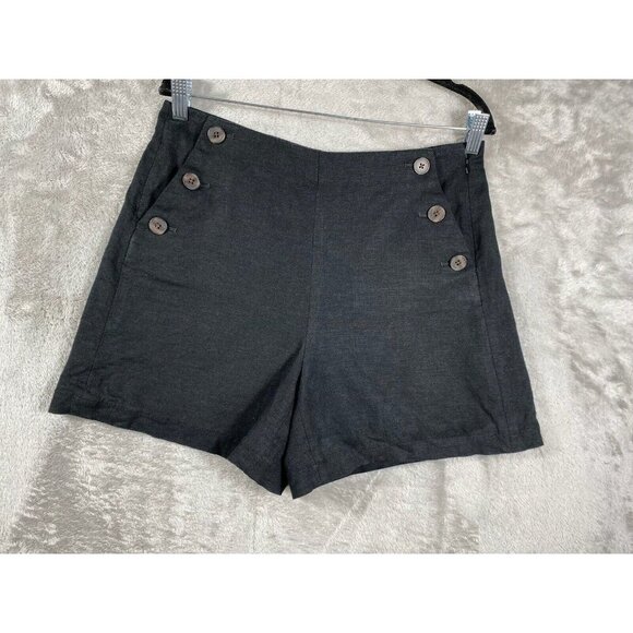 J. Crew Nautical Sailor Shorts Linen Blend Button Black Sz 6 - Picture 1 of 16